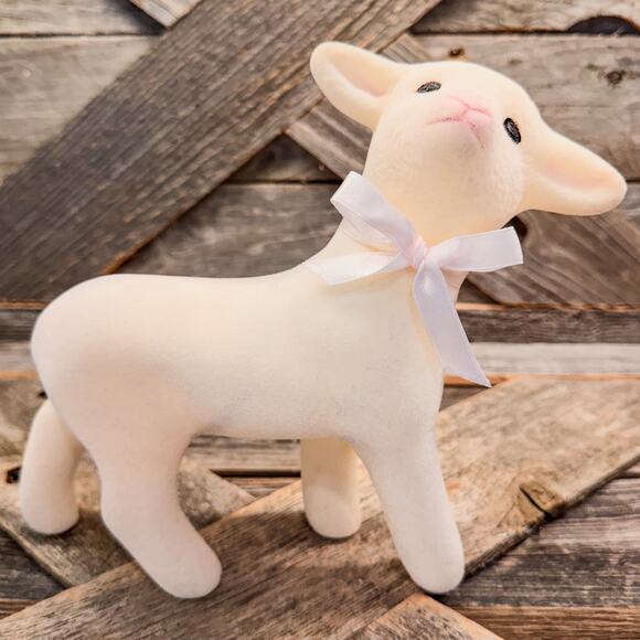 1993 Sweetest Vintage Flocked Lamb by Ashton Drake Galleries, 7.5”H x 8”W - Picture 1 of 6